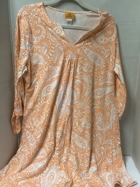 Ruby Rd. Peach and White Paisley V-Neck Dress
